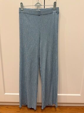 Wilfred Verona Seersucker Gingham Light Blue Green Pull On Pants